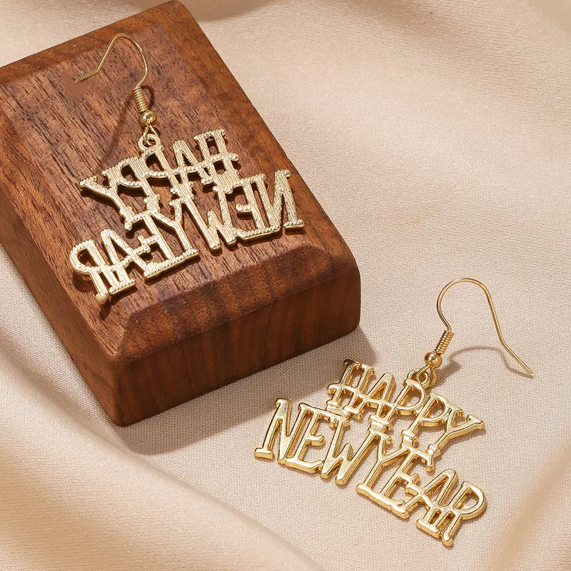 New Year Letter Gold & Silver Plating Drop Earrings image 2