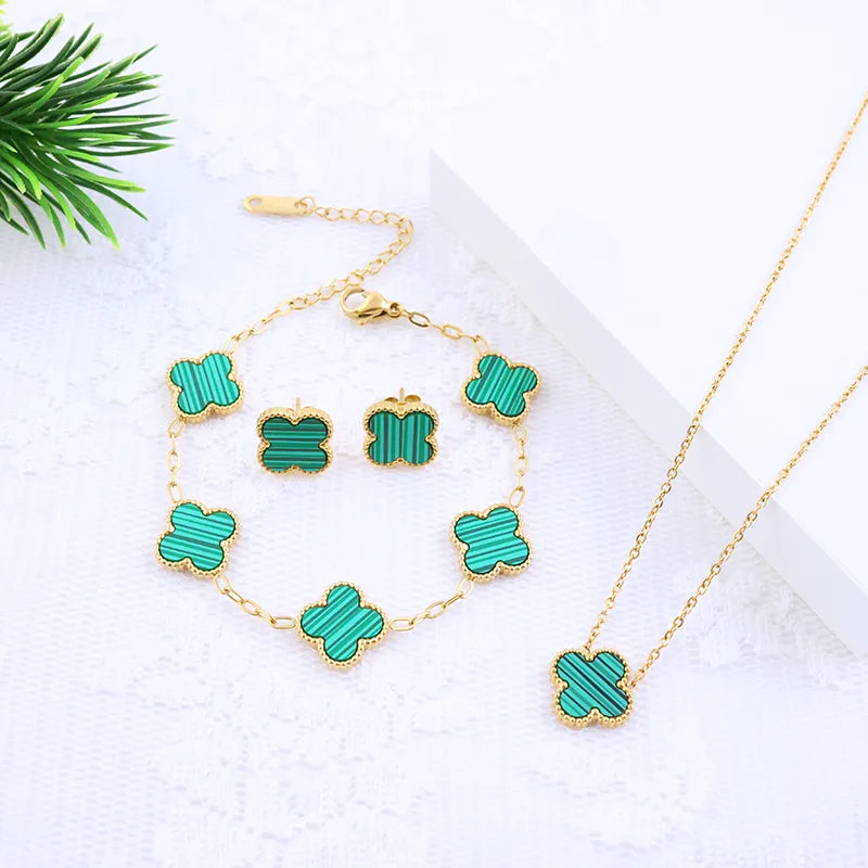 Green Clover Set - 18K Gold Plated image 0