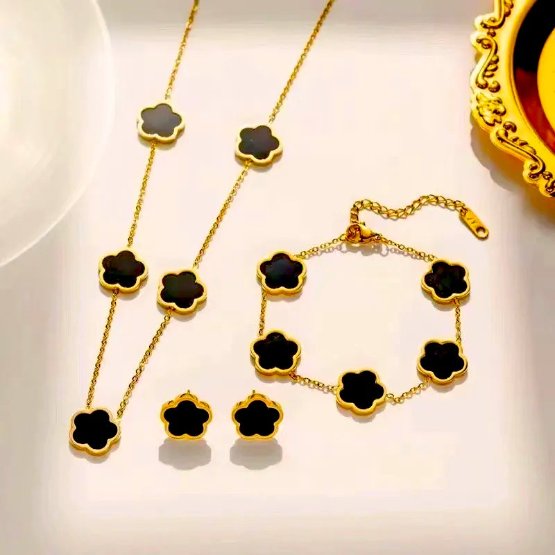 Black Long Clover Set - 18K Gold Plated image 0