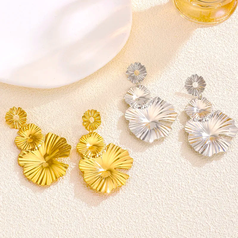 Flower Design 14K Gold and Silver Plated Alloy Drop Earrings image 4