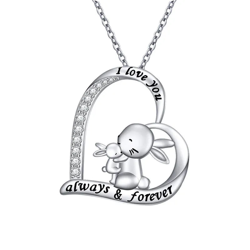 Rhinestones Bunny Heartfelt Charm Necklace image 1