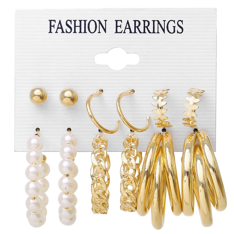 Geometric Charm Vintage Alloy Earrings Set image 0