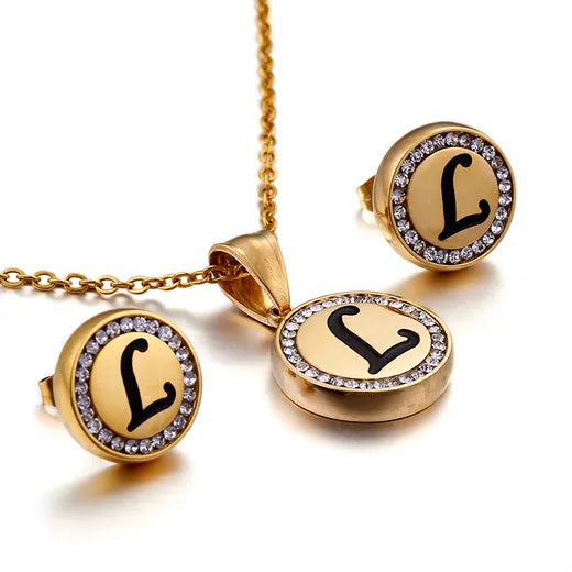 Letter Jewellery Set 18K Gold Plated Earrings Necklace image 2