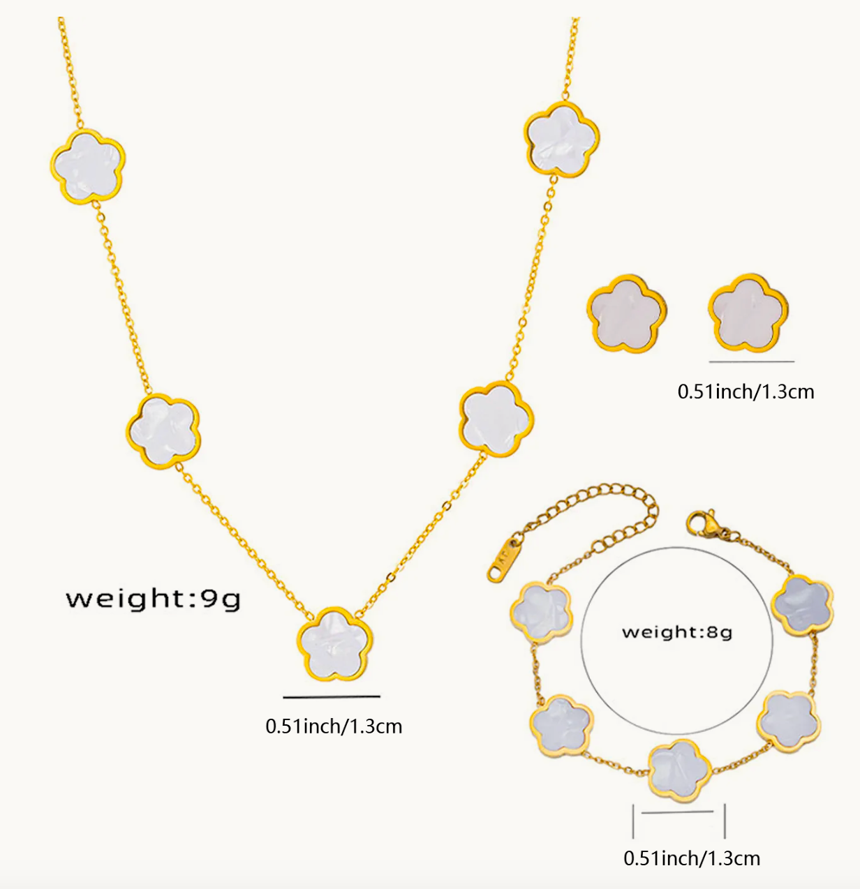 White Long Clover Set - 18K Gold Plated image 1