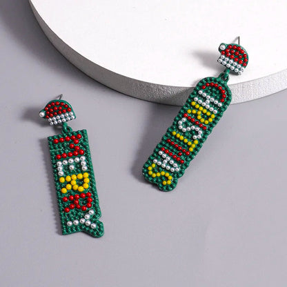 Christmas Pearl Inlay Gold Plated Drop Earrings - Green image