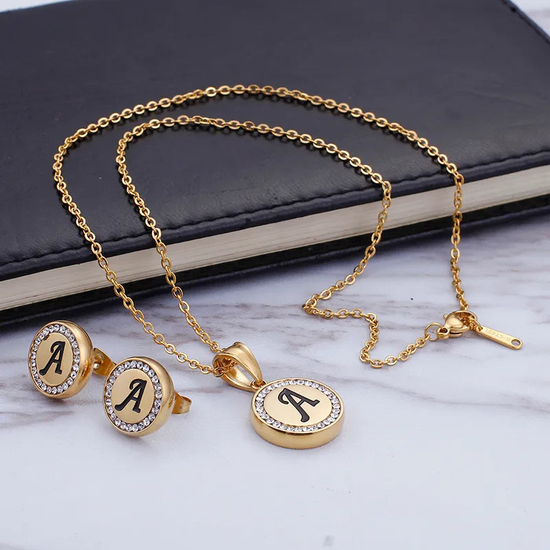 Letter Jewellery Set 18K Gold Plated Earrings Necklace image 4