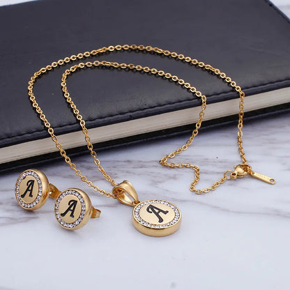 Letter Jewellery Set 18K Gold Plated Earrings Necklace image 4