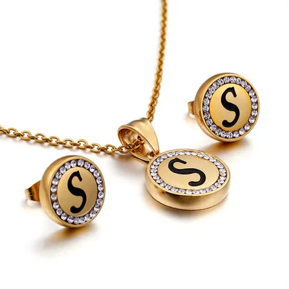 Letter Jewellery Set 18K Gold Plated Earrings Necklace - S image