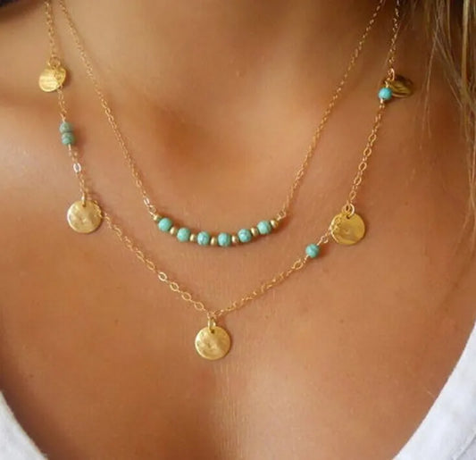 Dual Elegance Turquoise Clavicle Necklace image 0