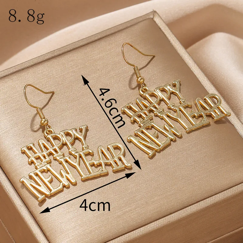 New Year Letter Gold &amp; Silver Plating Drop Earrings image 5