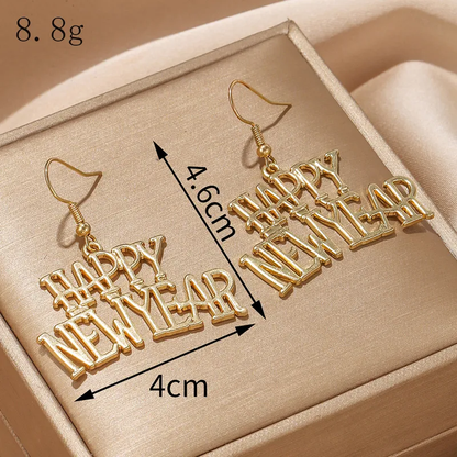 New Year Letter Gold &amp; Silver Plating Drop Earrings image 5