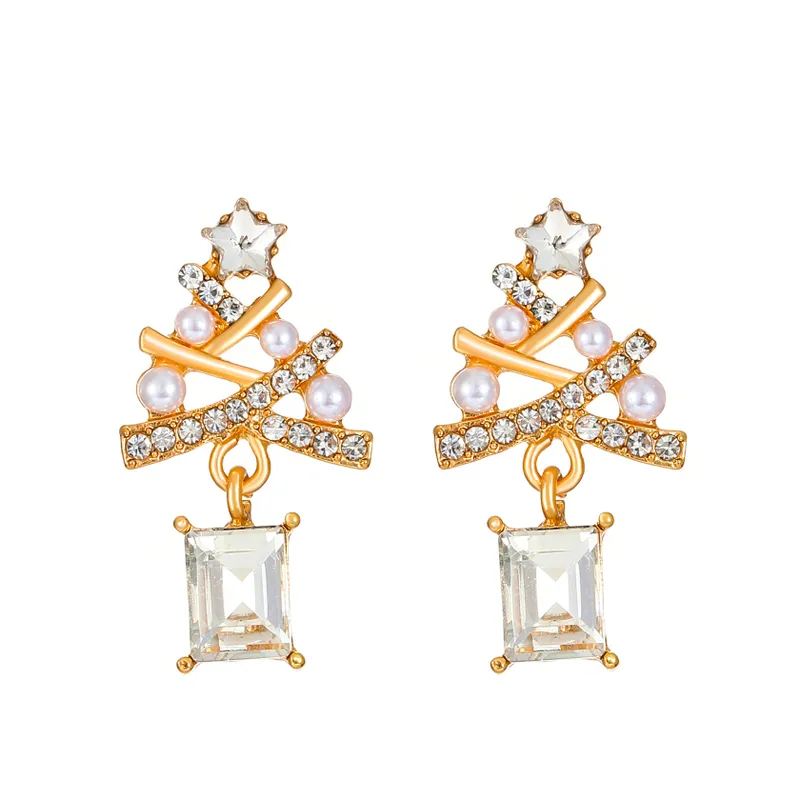 Christmas Tree Ear Studs Cute Gold &amp; Silver Alloy Earrings image 0