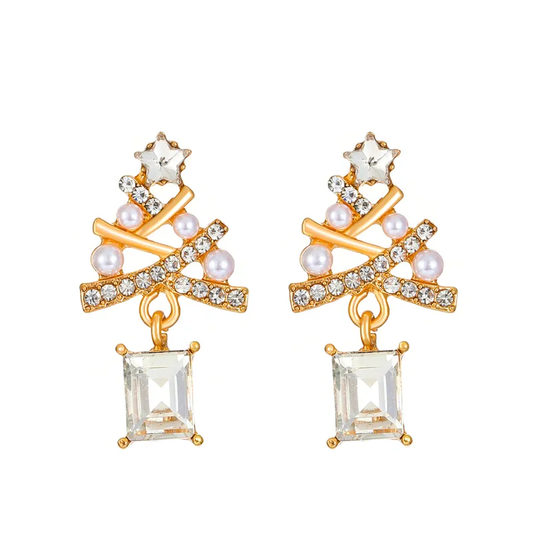 Christmas Tree Ear Studs Cute Gold &amp; Silver Alloy Earrings image 0