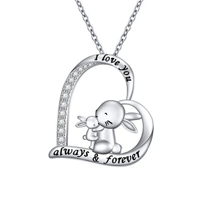 Rhinestones Bunny Heartfelt Charm Necklace image 1