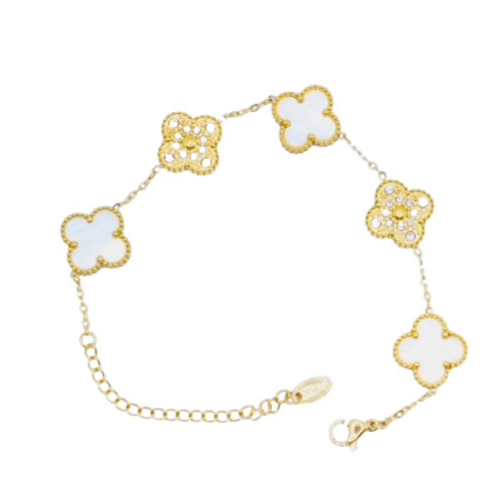 Gleaming Clover Cascade Bracelet - White &amp; Gold image