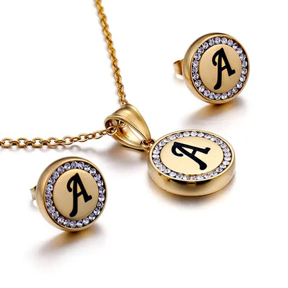 Letter Jewellery Set 18K Gold Plated Earrings Necklace image 0
