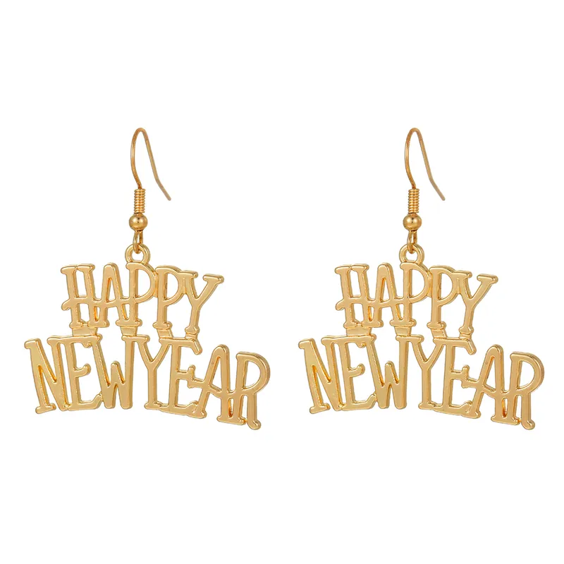 New Year Letter Gold &amp; Silver Plating Drop Earrings image 0