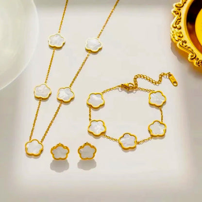 White Long Clover Set - 18K Gold Plated image 0