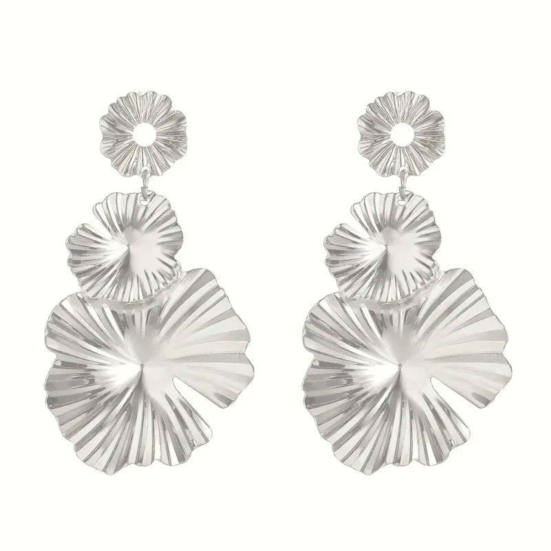 Flower Design 14K Gold and Silver Plated Alloy Drop Earrings image 1