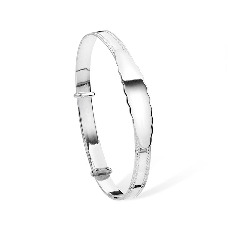 Sterling Silver Kids Edged Design ID Baby Bangle – Baby Bracelet | Baby Jewellery Gift