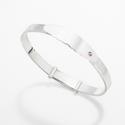 Sterling Silver Kids ID Bangle with Pink CZ – Baby Bracelet | Baby Jewellery Gift