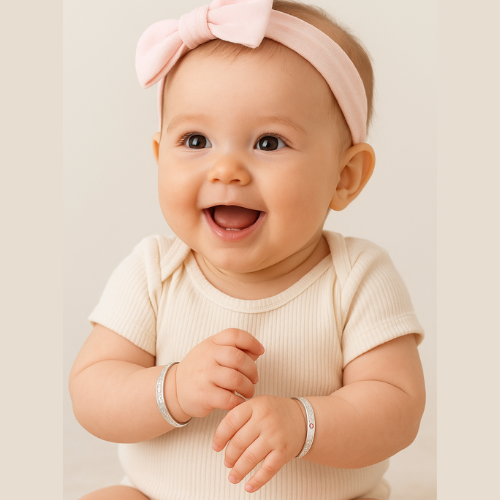 Sterling Silver Kids ID Bangle with Pink CZ – Baby Bracelet | Baby Jewellery Gift