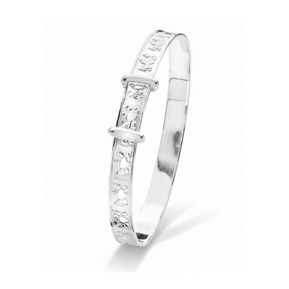 Sterling Silver Teddy Engraved Baby Bangle – Baby Bracelet | Baby Jewellery Gift