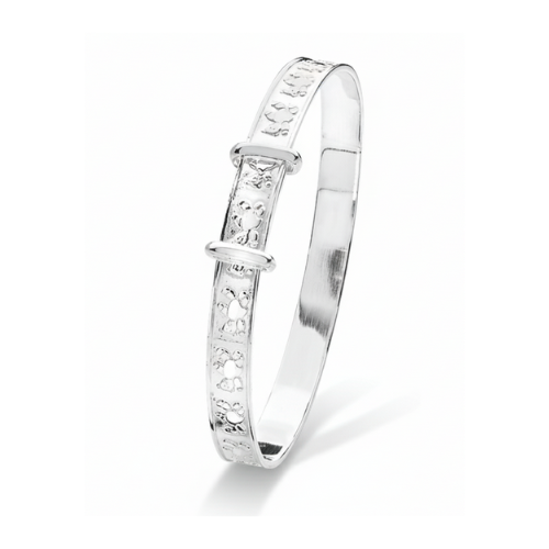 Sterling Silver Teddy Engraved Baby Bangle – Baby Bracelet | Baby Jewellery Gift