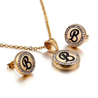 Letter Jewellery Set 18K Gold Plated Earrings Necklace image 1