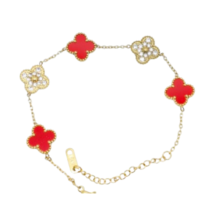 Gleaming Clover Cascade Bracelet - Red &amp; Gold image