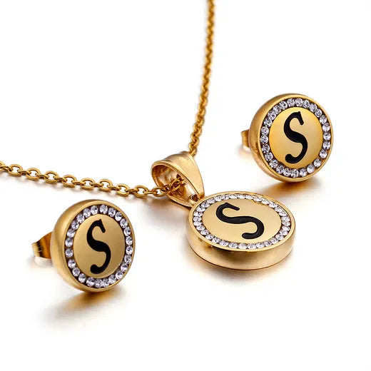 Letter Jewellery Set 18K Gold Plated Earrings Necklace image 3