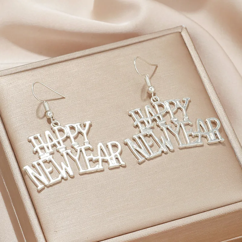 New Year Letter Gold &amp; Silver Plating Drop Earrings image 3