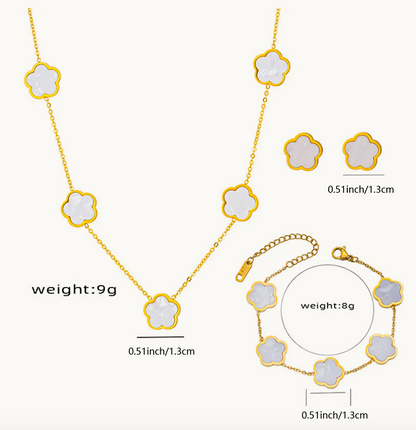 White Long Clover Set - 18K Gold Plated image 1