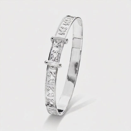 Sterling Silver Teddy Engraved Baby Bangle – Baby Bracelet | Baby Jewellery Gift